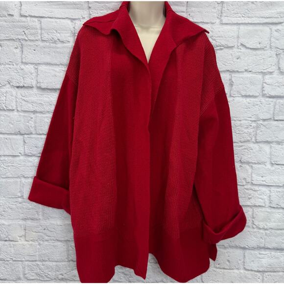 Chicos Design Womens Open Front Oversized Cardigan Red Knit Size M/L Wool Linen - Picture 1 of 6